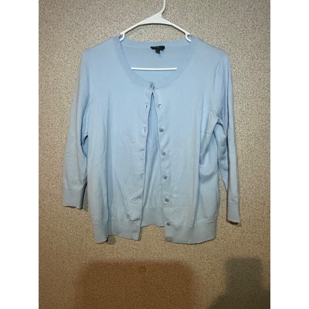 Talbots Petites Pima Cotton Cardigan Sweater Light Blue 3/4 Sleeve SP Small P